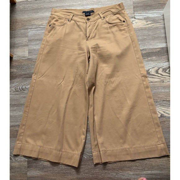 Ralph Lauren Khaki cropped wide‎ leg pants size 10 - Picture 2 of 9